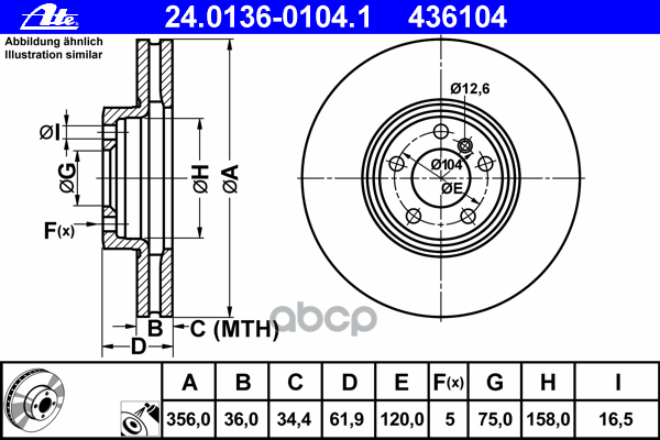 Диск Тормозной Передн, Bmw: X5 4.4 I/4.6 Is/4.8 Is 00- Ate арт. 24.0136-0104.1