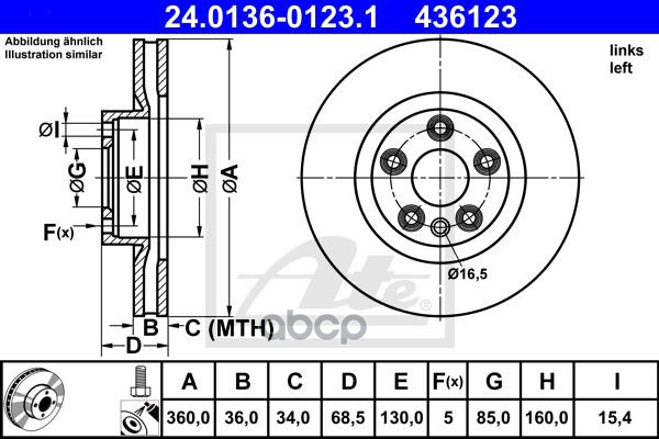 Диск Тормозной Передн, Левый, Vw: Touareg 10- Porsche: Cayenne 10- Ate арт. 24.0136-0123.1