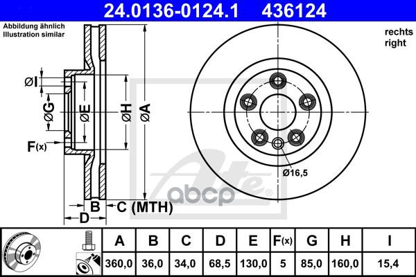 Диск Тормозной Передн, Правый, Vw: Touareg 10- Porsche: Cayenne 10- Ate арт. 24.0136-0124.1