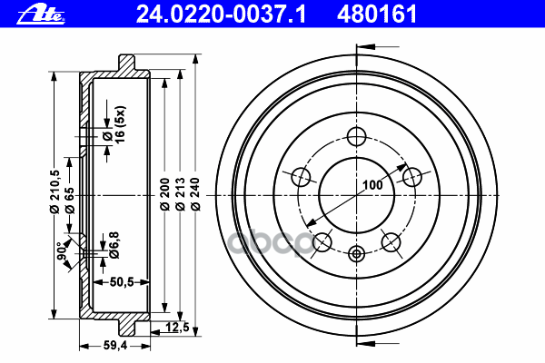 Барабан тормозной VW Polo/SKODA Fabia/AUDI A2/SEAT Ibiza/Cordoba ATE 24.0220-0037.1 Ate арт. 24.0220-0037.1