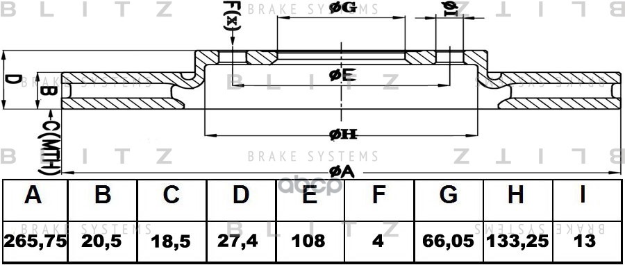 Диск тормозной передний вентилируемый CITROEN Berlingo/Xantia/Xsara/BX 87-PEUGEOT 206/305/306/405/Partner 87- BS0107 Blitz ар...