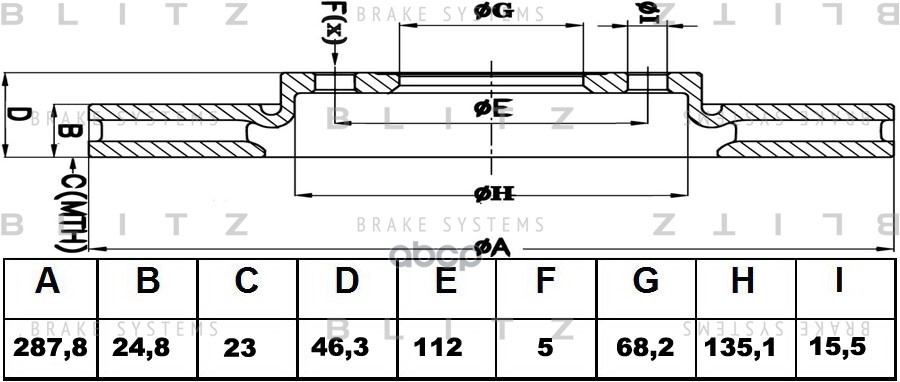 Диск тормозной передний вентилируемый AUDI 100/A4/A6 90- BS0129 Blitz арт. BS0129