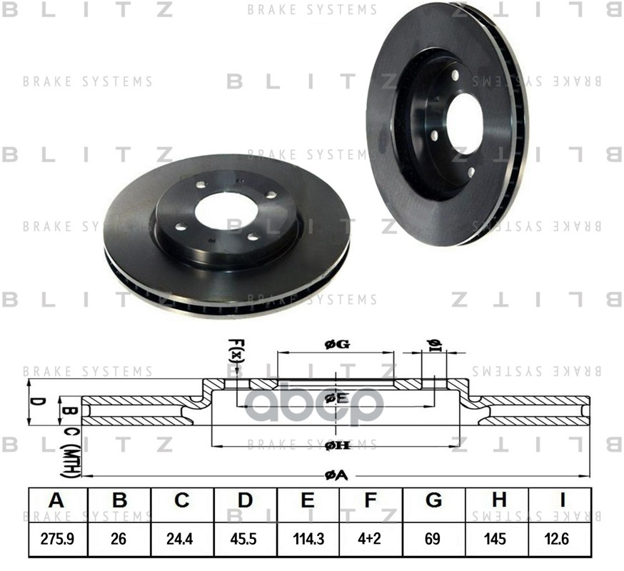 Диск тормозной передний вентилируемый MITSUBISHI Galant/Lancer 96- BS0284 Blitz арт. BS0284