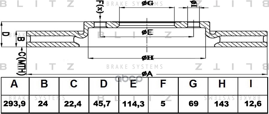 Диск тормозной передний вентилируемый MITSUBISHI Outlander 03-PEUGEOT 4007 07-CITROEN C-Crosser 08- BS0341 Blitz арт. BS0341