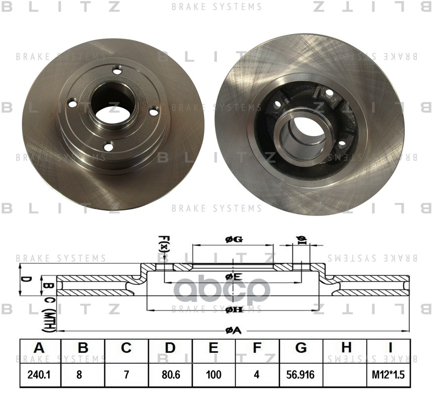 Диск тормозной задний RENAULT Clio/Megane/Modus/Twingo 02- BS0371 Blitz арт. BS0371