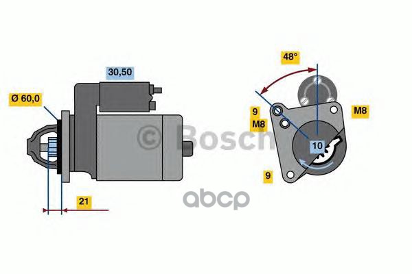 Стартер 12V, 0.9Kw 0986021970 Bosch арт. 0986021970