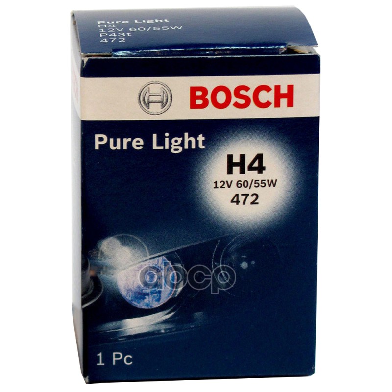 Лампа галогеновая головного света H4 P43t Pure light 12V 60/55W картон 1шт Bosch арт. 1987302041