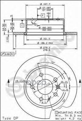 Диск Тормозной Задн. Mercedes-Benz /8 (W114) 01/68-11/76 / Mercedes-Benz /8 (W115) 01/68-01/77 / Mer Brembo арт. 08.1395.40