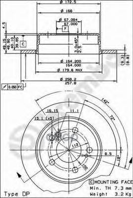Диск тормозной (Сзади) Mercedes-Benz C-Class 93-01 / E-Class 84-95 Brembo арт. 08.4738.14