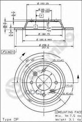 Диск Тормозной Задн. Saab 900 I (Ac4  Am4) 01/79-12/93 / Saab 900 I Combi Coupe 06/78-06/94 / Saab 9 Brembo арт. 08.5037.10
