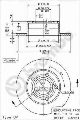 Диск тормозной (Сзади) Audi A6 94-08 / Volkswagen Passat 96-05 Brembo арт. 08.5743.14