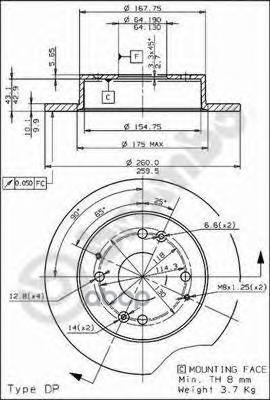 Диск Тормозной Задн Acura: Cl Купе 96-03  Honda: Accord Iv 90-93 Brembo арт. 08.5803.10