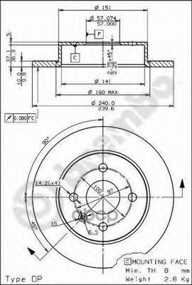 Диск Тормозной Задн, Opel: Astra G 1.0/1.2 16V/1.4/1.4 16V/1.6/1.6 16V/1.7 Cdti/1.7 Dti 16V/1.7 Td/1.8 16V/2.0 Di 98-09 Bremb...