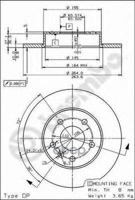 Диск тормозной передний/задний Max 264мм Brembo арт. 08762775