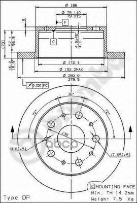 Диск тормозной задний CITRO?N JUMPER I Bus (230P) 02/94-04/02 / CITRO?N JUMPER I Bus (244, Z_) 04/02 Brembo арт. 08809440