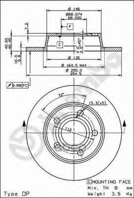 Диск Тормозной Задн Audi: A6 97-05, A6 Avant 97-05, Allroad 00-05 Brembo арт. 08.9084.11