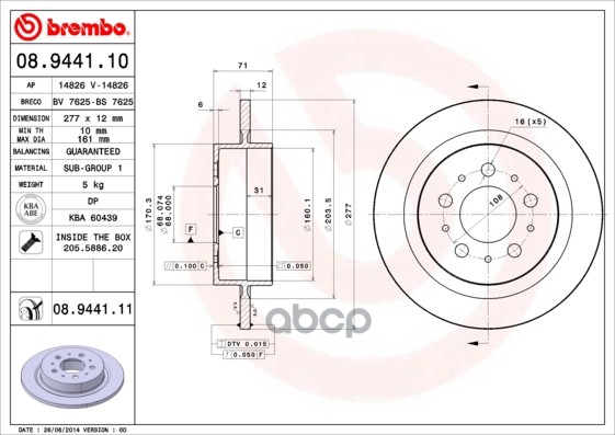 Диск Тормозной Задн. С Уф Покрытием Volvo S90 11/96-12/98 / Volvo V90 Estate 11/96-12/98 Brembo арт. 08.9441.11
