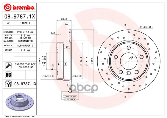 Диск Тормозной Xtra | Зад | Brembo арт. 0897871X