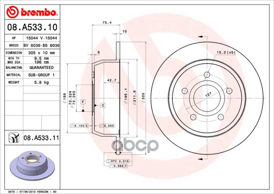 Диск Тормозной Задн. С Уф Покрытием Jeep Grand Cherokee Ii (Wj  Wg) 09/98-09/05 Brembo арт. 08.a533.11