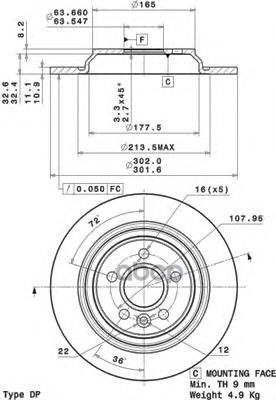 Диск Тормозной Задн. С Уф Покрытием Volvo S80 Ii (124) 03/06-> / Volvo V60 (155  157) 07/10-> / Volv Brembo арт. 08.a537.11