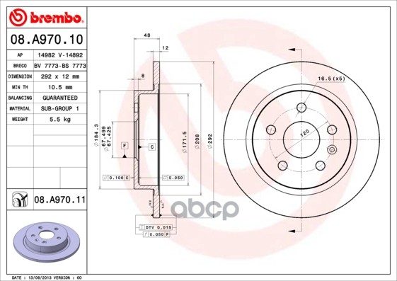 Диск тормозной задн. с УФ покрытием OPEL INSIGNIA A (G09) 07/08-03/17 / OPEL INSIGNIA A Saloon (G09) Brembo арт. 08.a970.11