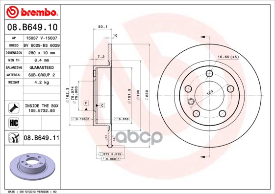 Диск тормозной Brembo Painted Disc 08.B649.11 Brembo арт. 08.B649.11