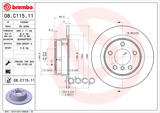 Диск Тормозной Uv Coated | Зад | Brembo арт. 08C11511