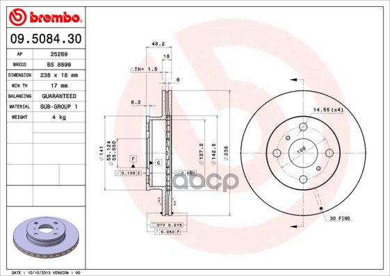Диск Тормозной Пер, Toyota Corolla (E10) 06/91-11/99 / Toyota Corolla Compact (E10) 05/92-11/99 / Toyota Corolla Estate (E10)...