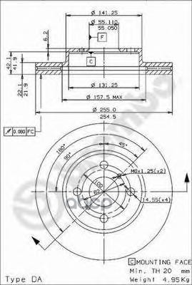 Диск тормозной (Спереди) Toyota Corolla (E120) 00-07 / Corolla Fielder 00-06 Brembo арт. 09.5736.14