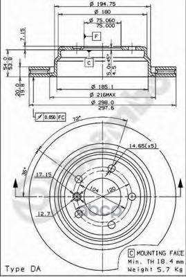 Диск тормозной задний BMW E39 528/535/540 /Vent D=296mm BREMBO 09.6841.11 Brembo арт. 09.6841.11