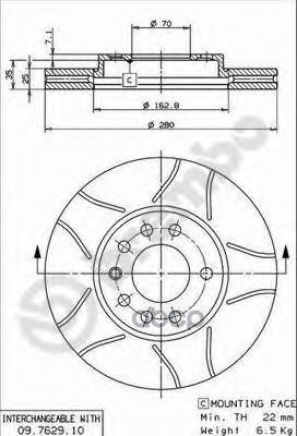 Диск тормозной передний CHEVROLET ASTRA Estate 09/94-12/11 / CHEVROLET ASTRA Hatchback 09/98-12/11 / Brembo арт. 09762975