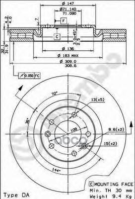 Диск Тормозной Передн Peugeot 607 (9D, 9U) (01/00-) F Brembo арт. 09.7680.11