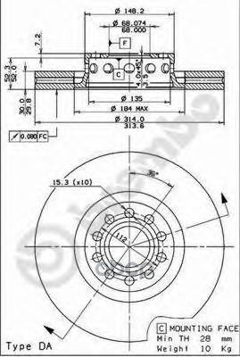 Диск Тормозной Передн Audi: A6 94-97, A6 Avant 94-97, A8 94-02 Brembo арт. 09.7728.11