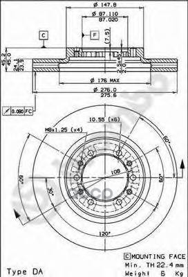 Диск тормозной передн. MITSUBISHI (BJC) PAJERO SPORT (K9_) 01/03-02/06 / MITSUBISHI L 200 (K7_T  K6_ Brembo арт. 09.8071.10