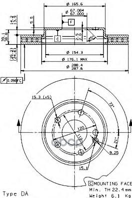 Диск Тормозной Mercedes A-Class W169/B-Class W245 Brembo арт. 09868111