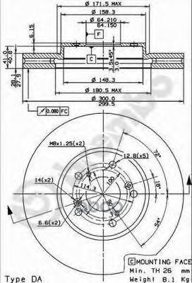 Диск Тормозной Передний  Вент. 300X25 Brembo арт. 09884010
