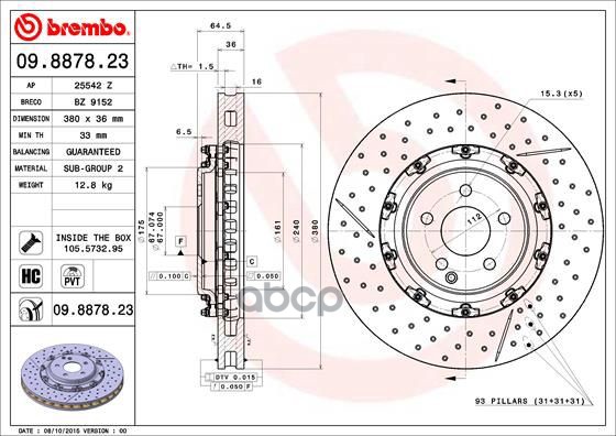 Диск Тормозной Передние Mercedes-Benz Cls (C219) 10/04-02/11 / Mercedes-Benz Sl (R230) 10/01-01/12 Brembo арт. 09.8878.23