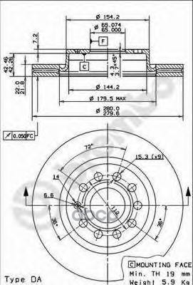 Диск Тормозной Передний Вентилируемый 280Мм Brembo арт. 09916710