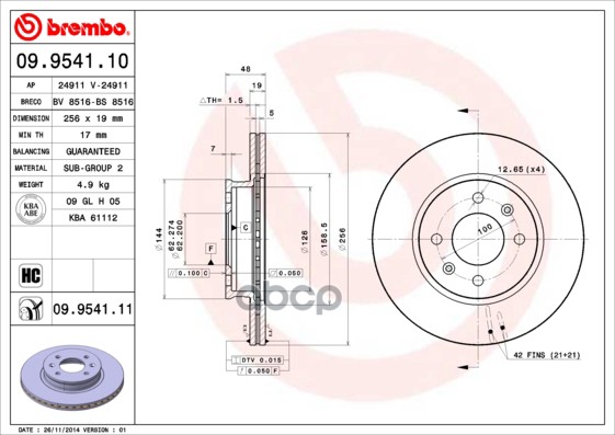 Диск Тормозной Uv Coated | Перед | Brembo арт. 09954111