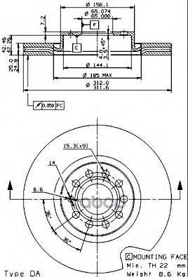 Диск Тормозной Передний Вентилируемый 312Мм Brembo арт. 09977210