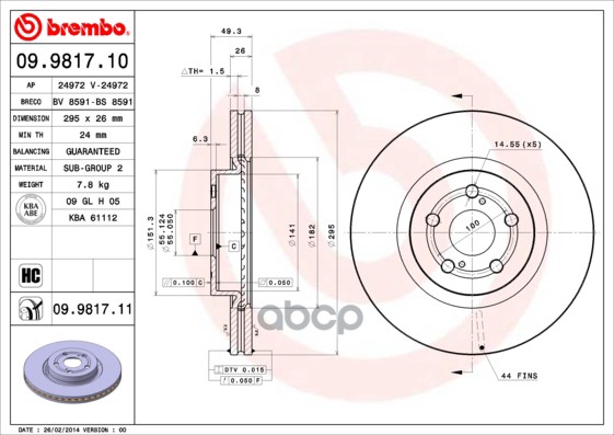 Диск Тормозной 09.9817.10 Brembo арт. 09.9817.10