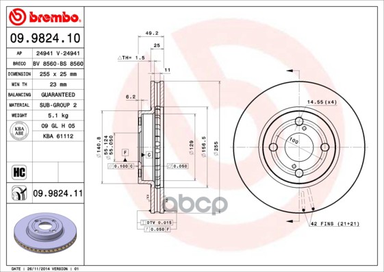 Диск Тормозной Uv Coated | Перед | Brembo арт. 09982411