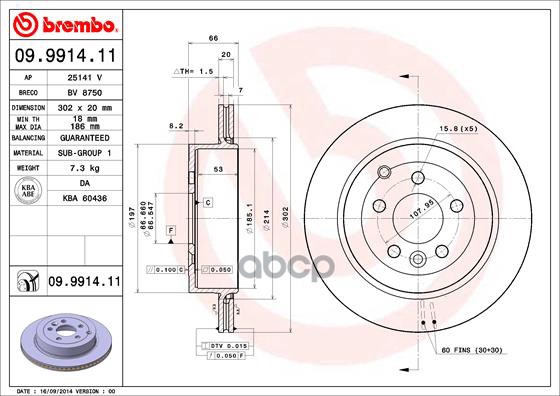Диск Тормозной Задн. С Уф Покрытием Land Rover Freelander 2 (L359) 10/06-10/14 Brembo арт. 09.9914.11