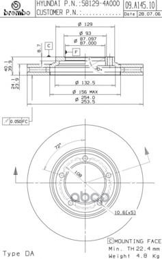 Диск тормозной передн. HYUNDAI H-1/STAREX Brembo арт. 09.a145.10