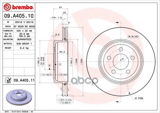 Диск Тормозной Задн. С Уф Покрытием Chrysler 300 C (Lx) 09/04-> / Chrysler 300 C Touring (Lx) 09/04- Brembo арт. 09.a405.11