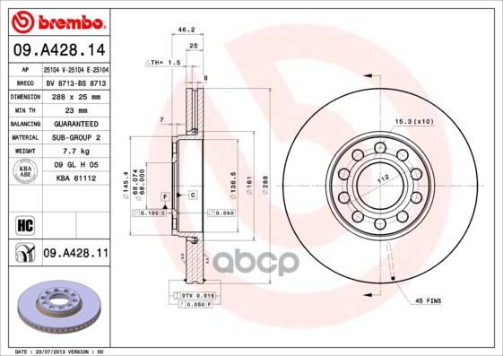 Диск Тормозной Передн, Skoda: Superb 1.8 T/1.9 Tdi/2.0 01-08  Vw: Passat 1.8 T/1.9 Tdi/1.9 Tdi 4Motion/1.9 Tdi Syncro/4Motion...