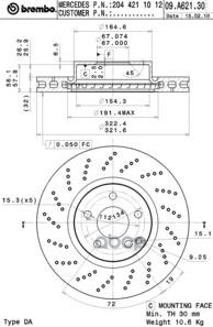 Диск тормозной передний вентилируемый 322мм Brembo арт. 09A62131