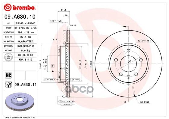 Диск Тормозной Uv Coated | Перед | Brembo арт. 09A63011