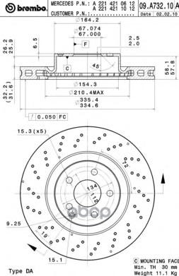 Диск тормозной перфорированный 09.A732.11 Brembo арт. 09.A732.11