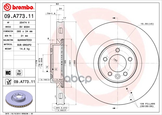 Диск тормозной 09.A773.11 Brembo арт. 09.A773.11